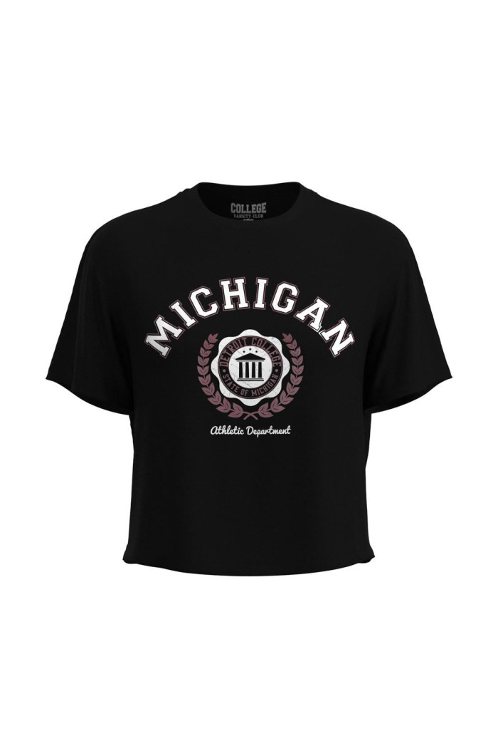 Camiseta manga corta con estampado de college en el frente.