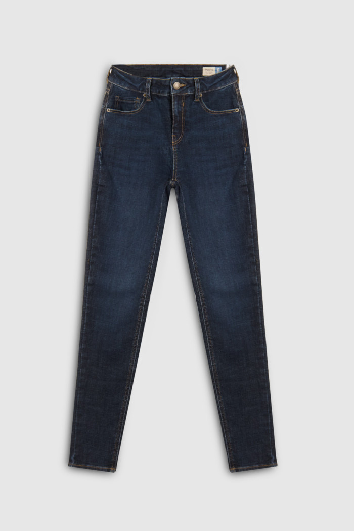 Jean jegging azul con cremallera, tiro alto y ajuste ceñido