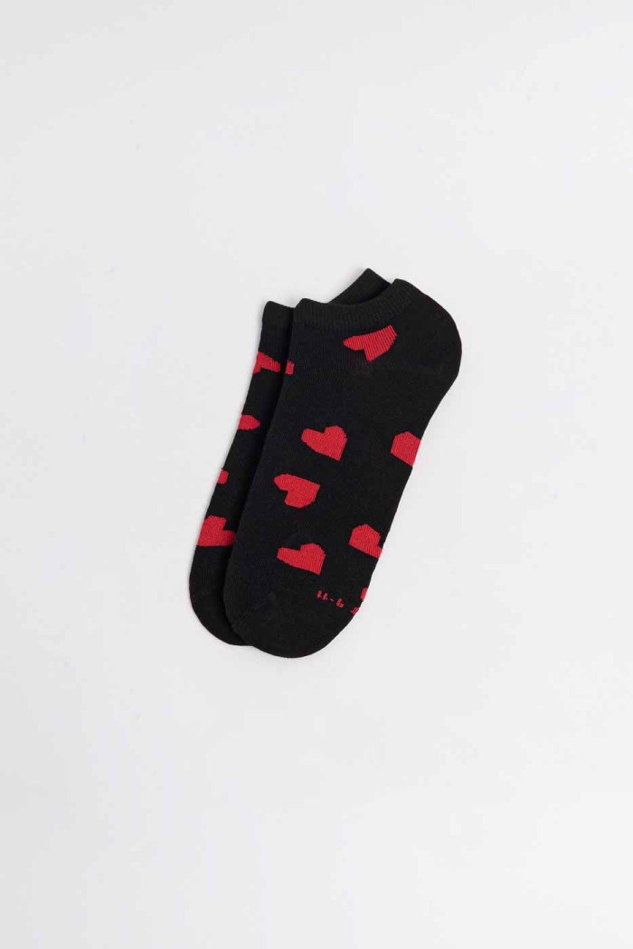 Medias en algodón tobilleras azules con corazones rojos