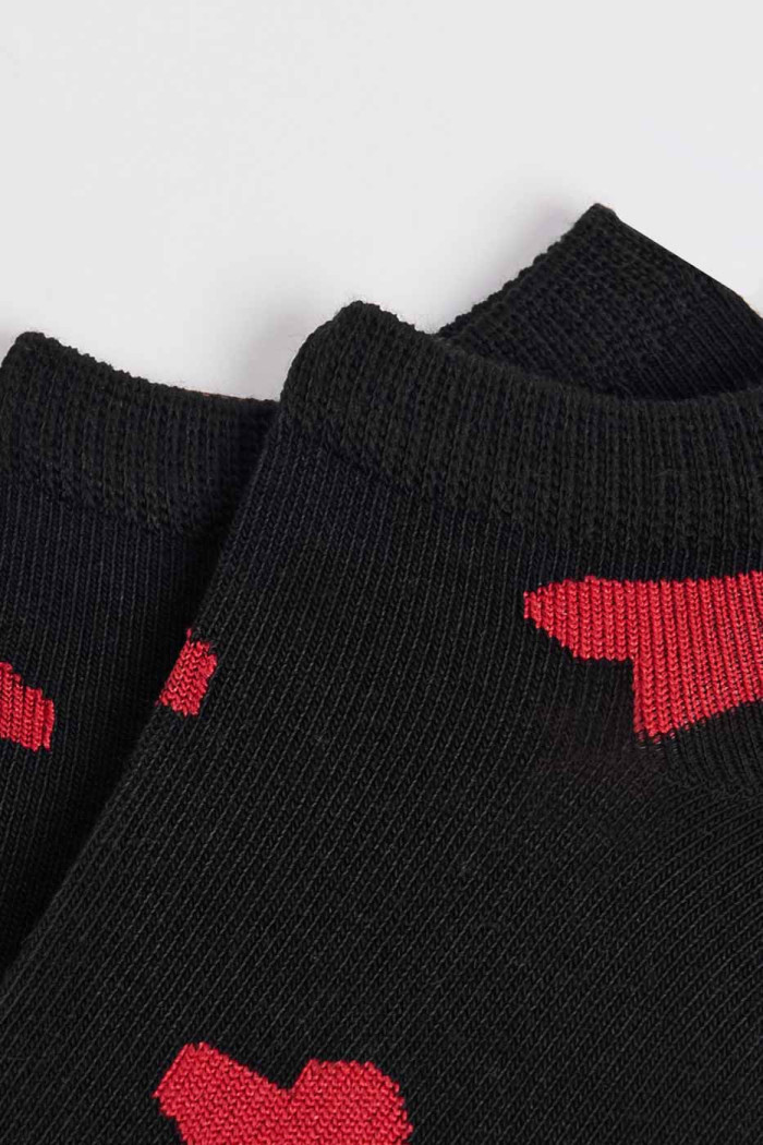 Medias en algodón tobilleras azules con corazones rojos