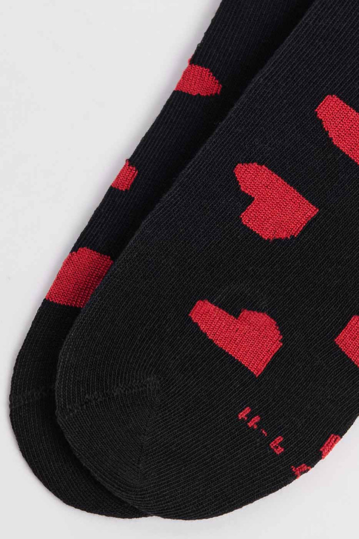 Medias en algodón tobilleras azules con corazones rojos