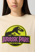 Camiseta oversize kaki crop top con arte de Jurassic Park