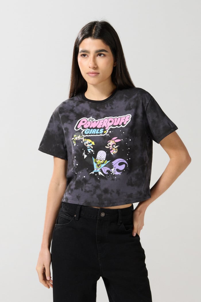Camiseta tie dye gris crop top de las Chicas Superpoderosas