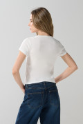 Camiseta cuello redondo crema con diseño de Reina Malvada