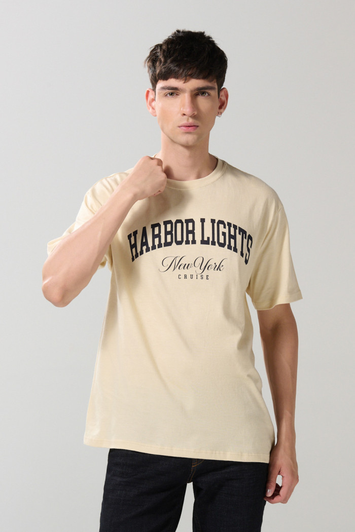 Camiseta en algodón manga corta kaki con arte college