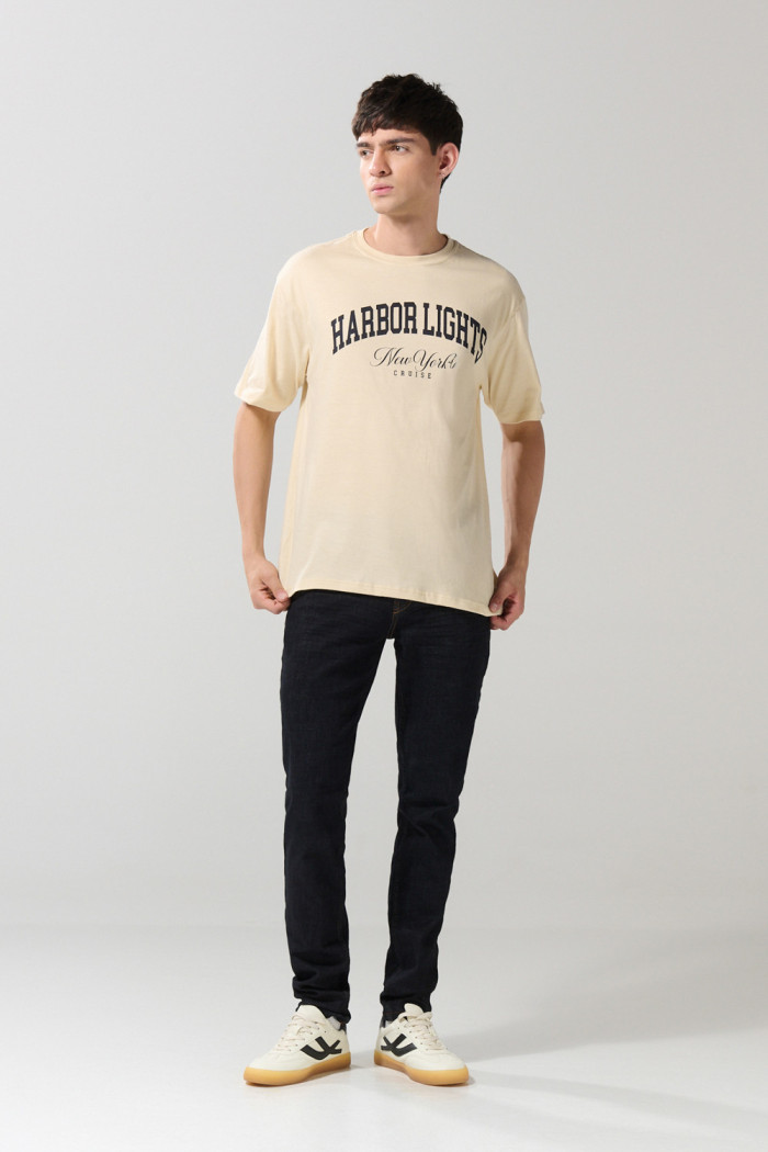 Camiseta en algodón manga corta kaki con arte college