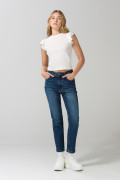 Camiseta crema clara manga corta con golas y texturas