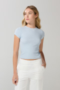 Camiseta ajustada acanalada unicolor manga corta