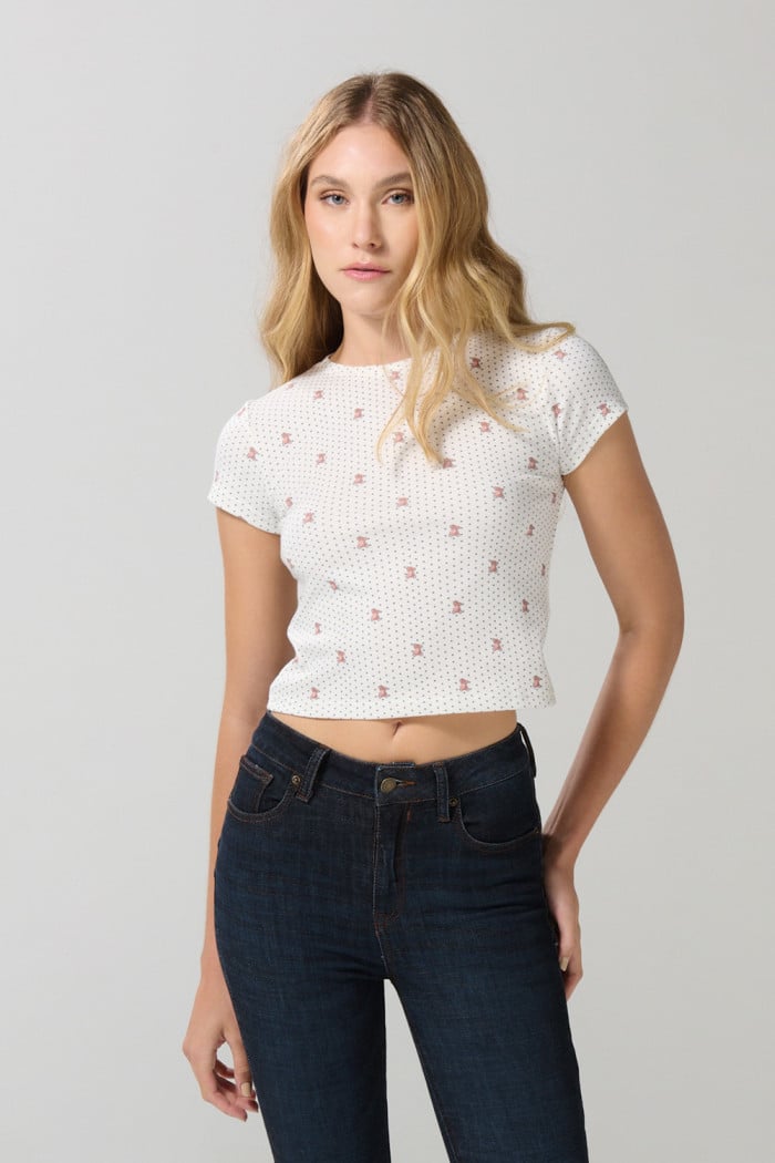 Camiseta unicolor manga corta con diseño de animalitos