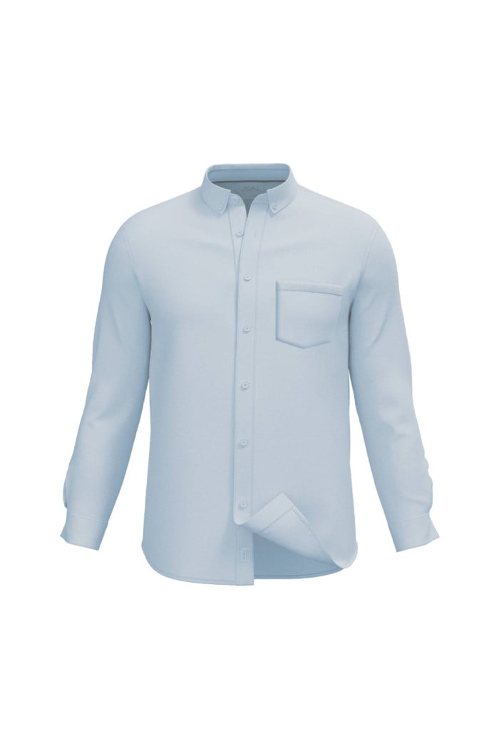 Camisa cuello button down unicolor en algodón con bolsillo