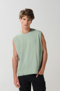 Camiseta manga sisa verde clara oversize en algodón