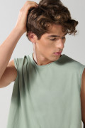 Camiseta manga sisa verde clara oversize en algodón
