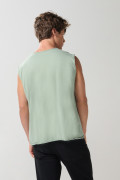 Camiseta manga sisa verde clara oversize en algodón