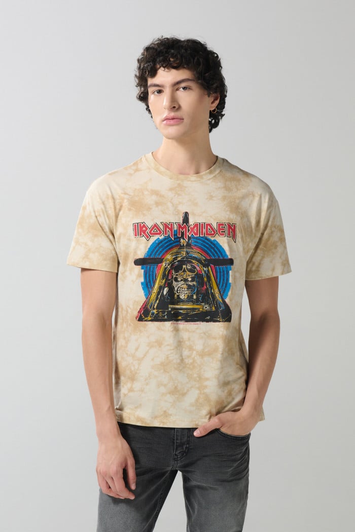 Camiseta kaki clara tie dye de Iron Maiden manga corta