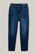 Jean mom azul oscuro con súper tiro alto y bota recta