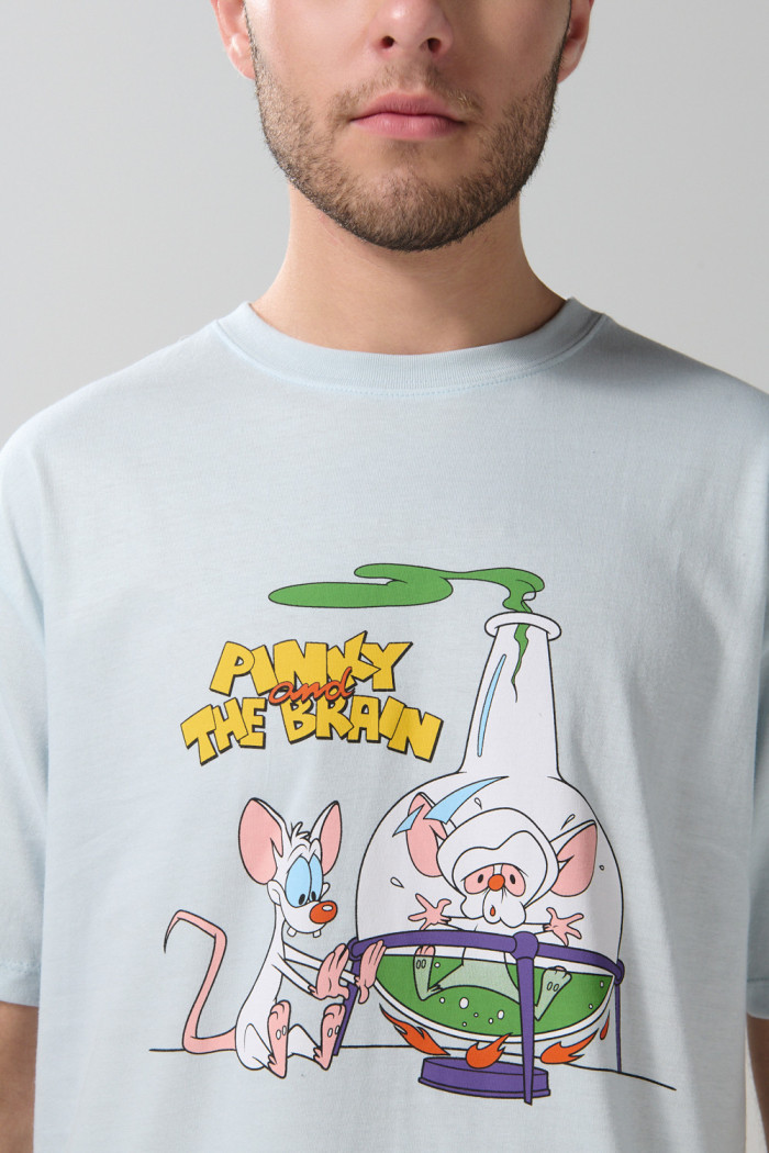 Camiseta cuello redondo azul clara de Pinky y Cerebro
