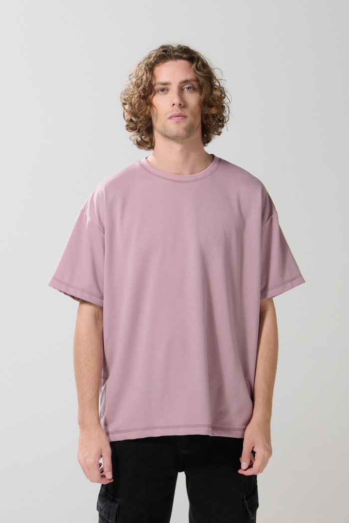 Camiseta en fleece grueso unicolor oversize manga corta