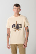 Camiseta cuello redondo kaki con arte college delantero