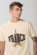 Camiseta cuello redondo kaki con arte college delantero