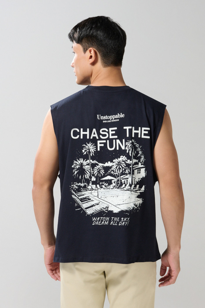 Camiseta manga sisa unicolor oversize con arte de playa