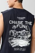 Camiseta manga sisa unicolor oversize con arte de playa