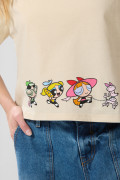 Camiseta kaki crop top con arte de Chicas Superpoderosas