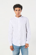 Camisa manga larga unicolor en algodón con cuello nerú