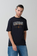 Camiseta azul college cuello redondo con hombro rodado