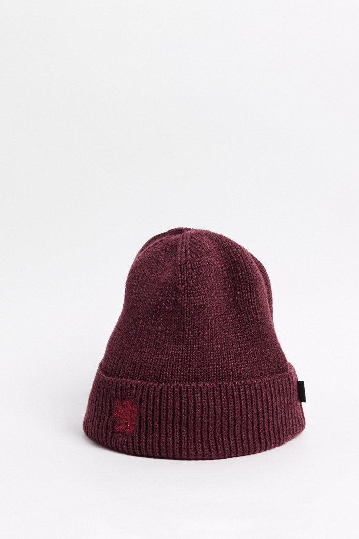 Gorro rojo oscuro tejido con bordado de Harry Potter