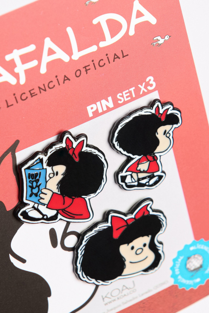 Set de pines X3 unicolores metálicos de Mafalda
