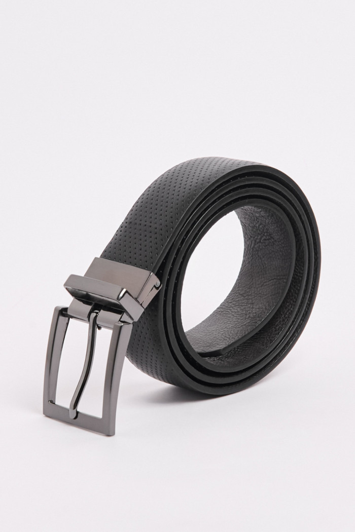 Cinturón reversible negro con texturas de puntos