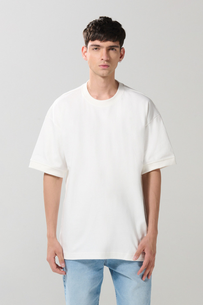 Camiseta oversize en algodón unicolor con manga corta