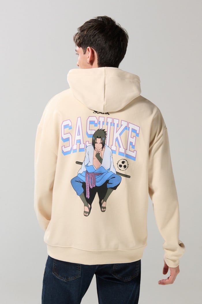 Buzo kaki claro con capota y diseño de Naruto