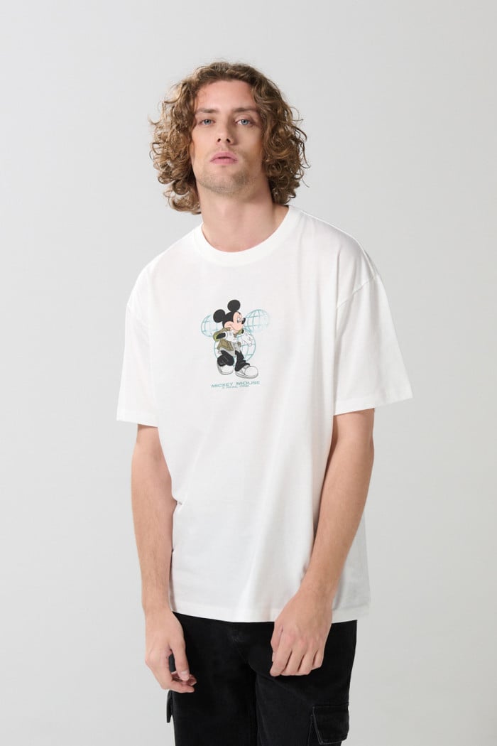 Camiseta oversize crema manga corta de Mickey and Friends