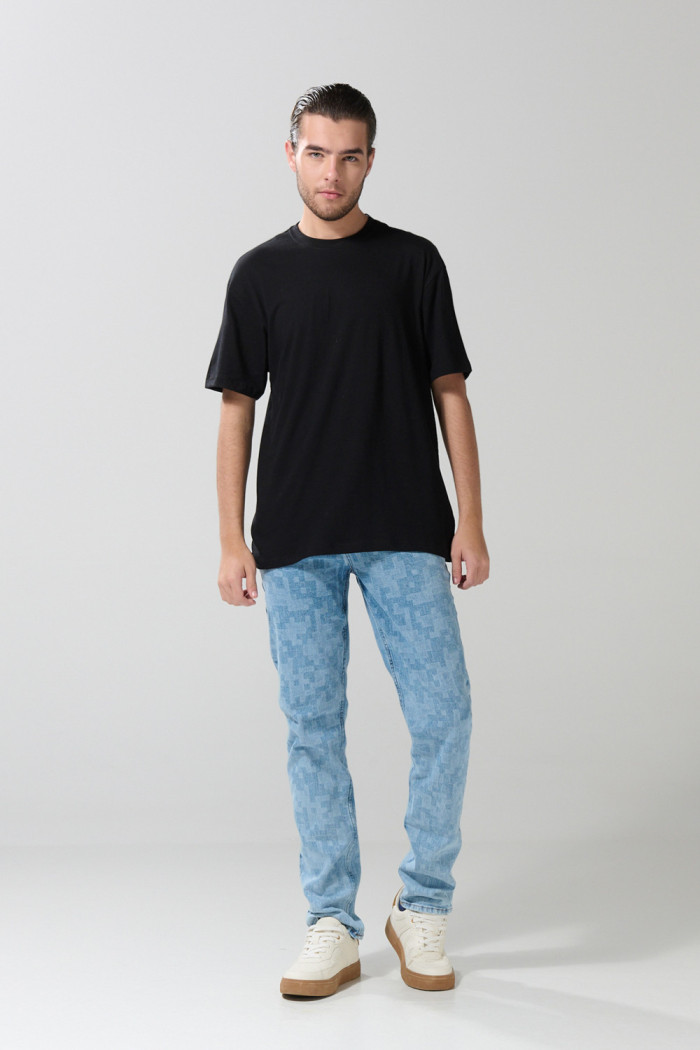 Camiseta hombro rodado en algodón unicolor con manga corta