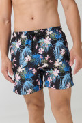 Bermuda negra playera con estampados y tiro bajo