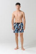 Bermuda negra playera con estampados y tiro bajo