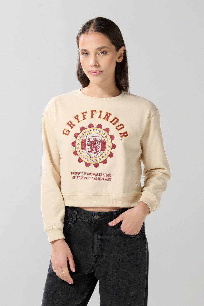 Buzo kaki cuello redondo con estampado de Harry Potter