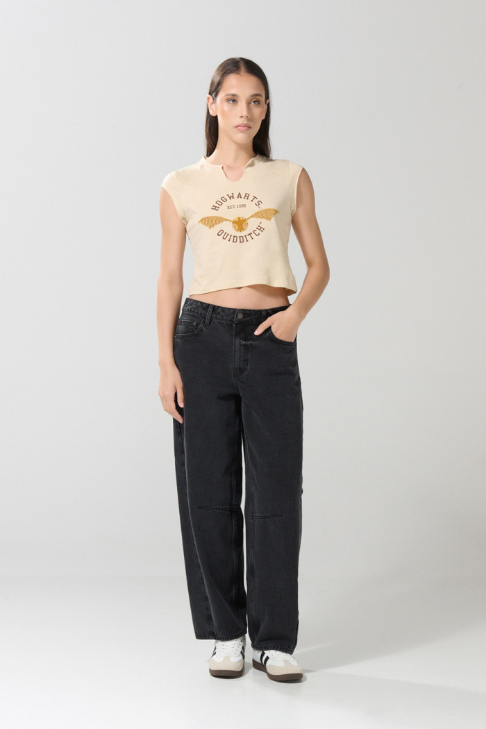 Camiseta de Harry Potter kaki cuello redondo con abertura