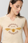 Camiseta de Harry Potter kaki cuello redondo con abertura