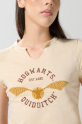 Camiseta de Harry Potter kaki cuello redondo con abertura