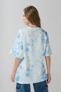 Camiseta crema clara tie dye oversize con arte de playa