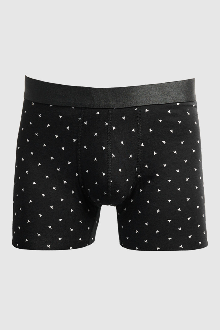 Bóxer negro midway brief-largo con figuras estampadas
