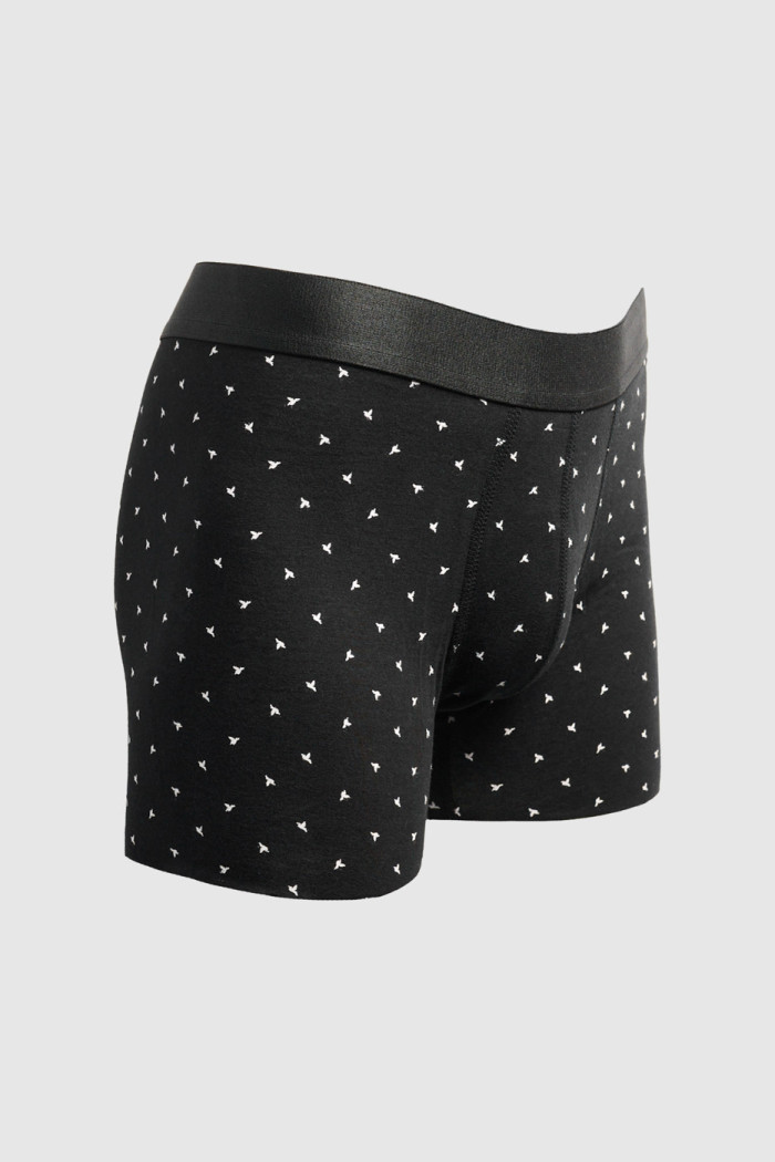 Bóxer negro midway brief-largo con figuras estampadas
