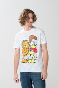 Camiseta crema tie dye manga corta con arte de Garfield