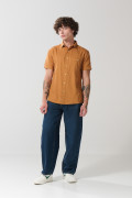 Camisa en algodón unicolor manga corta con cuello sport