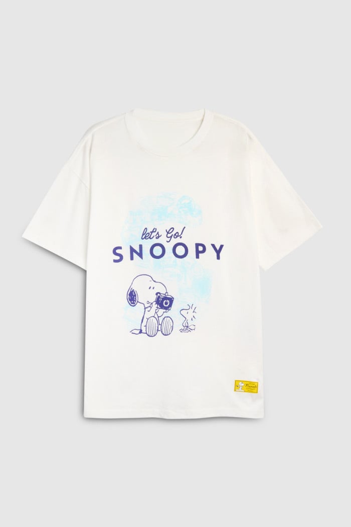 Camiseta crema clara en algodón manga corta de Snoopy