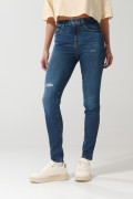 Jean jegging azul oscuro súper tiro alto con rotos en frente
