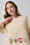 Camiseta kaki crop top con arte de Chicas Superpoderosas