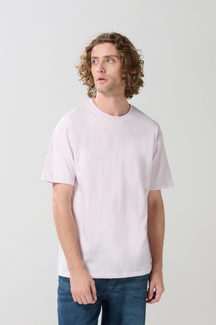 Camiseta lila clara en algodón con manga corta